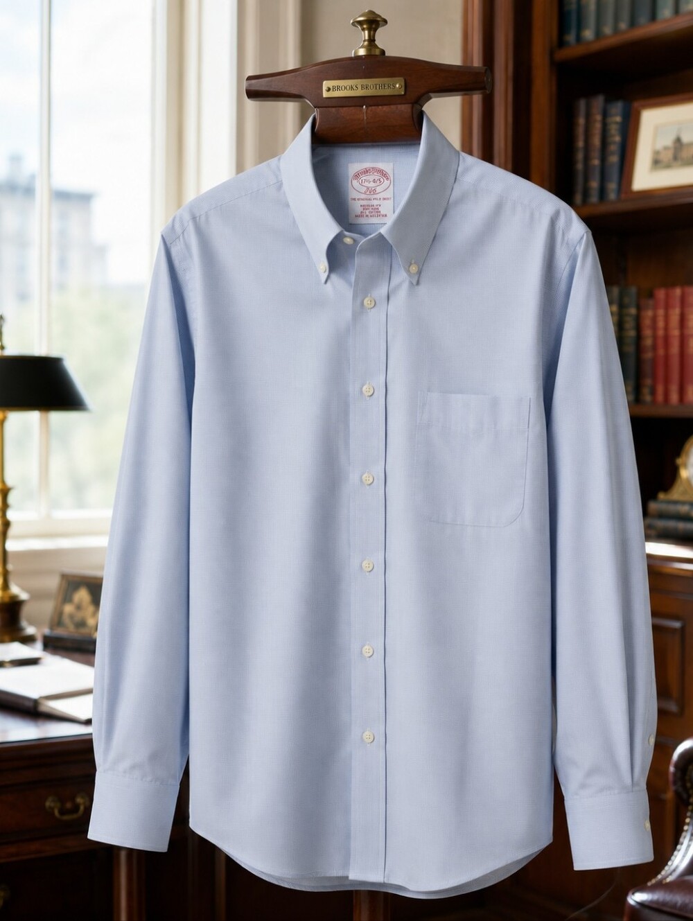 Brooks Brothers 346 Non Iron Dress Shirt 17.5 34/35 Blue Check